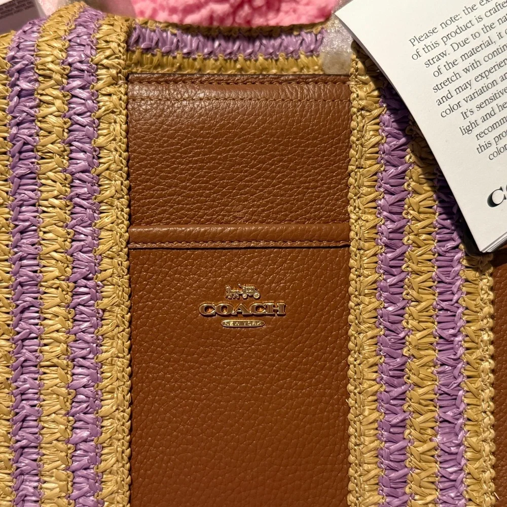 Coach Satchel Crossbody leather Raffia Brown Tan and Purple NWT - Picture 2 of 12
